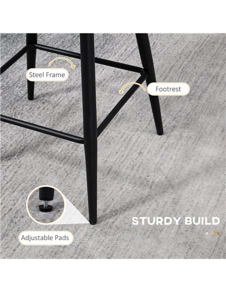 HOMCOM Bar Stools Set of 2, Faux Cashmere Upholstered Breakfast Bar Chairs, Modern Counter Bar Stool w/ Backs, Footrest & Steel  - pic 91654 | FastDaddyshop