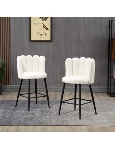 HOMCOM Bar Stools Set of 2, Faux Cashmere Upholstered Breakfast Bar Chairs, Modern Counter Bar Stool w/ Backs, Footrest & Steel 