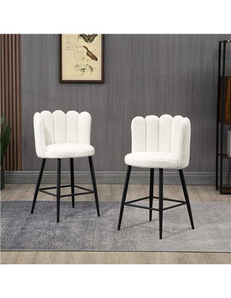 HOMCOM Bar Stools Set of 2, Faux Cashmere Upholstered Breakfast Bar Chairs, Modern Counter Bar Stool w/ Backs, Footrest & Steel  - pic 91657 | FastDaddyshop