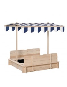 Outsunny Kids Wooden Sandbox with Lids and Height Adjustable Canopy