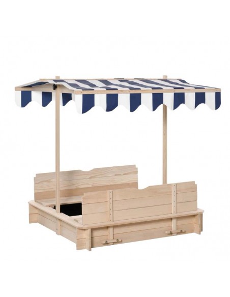Outsunny Kids Wooden Sandbox with Lids and Height Adjustable Canopy - pic 9169 | FastDaddyshop