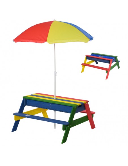 Outsunny Kids Picnic Table with Sandbox, Removable & Height Adjustable Parasol - pic 9170 | FastDaddyshop