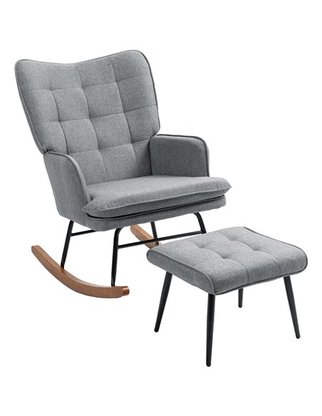 HOMCOM Linen-Look Rocking Chair and Ottoman Set - Grey 839-867V70GY - pic 91721 | FastDaddyshop