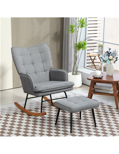 HOMCOM Linen-Look Rocking Chair and Ottoman Set - Grey 839-867V70GY
