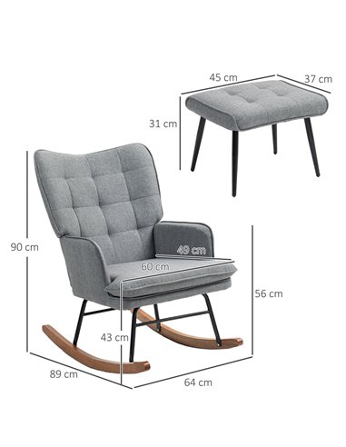 HOMCOM Linen-Look Rocking Chair and Ottoman Set - Grey 839-867V70GY
