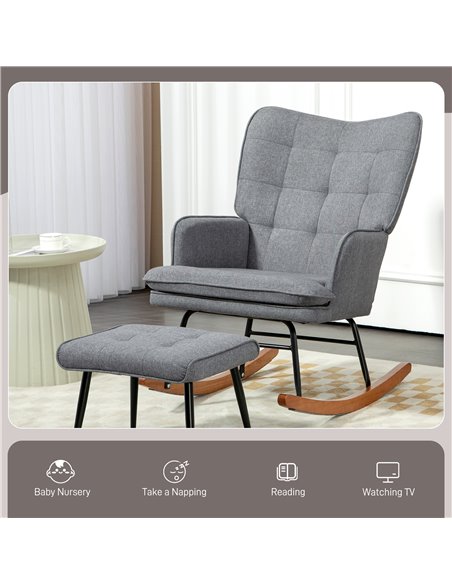 HOMCOM Linen-Look Rocking Chair and Ottoman Set - Grey 839-867V70GY - pic 91726 | FastDaddyshop