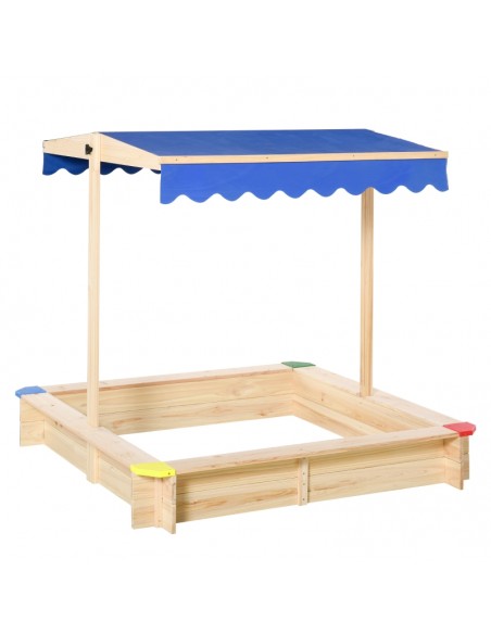 Outsunny Kids Wooden Sandbox with Adjustable Canopy, Bench Seat - pic 9173 | FastDaddyshop