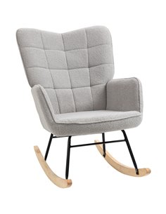 HOMCOM Berber Fleece Nursery Glider Rocker for Nursing, Wingback Rocking Chair for Living Room, Light Grey 839-613V70LG