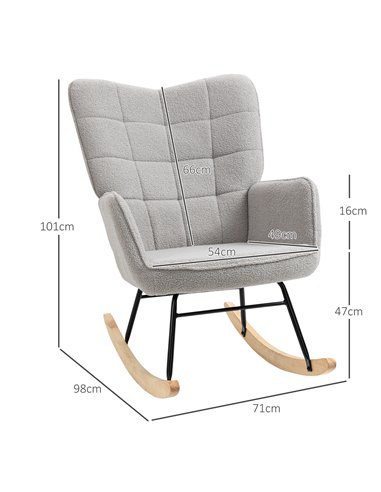 HOMCOM Berber Fleece Nursery Glider Rocker for Nursing, Wingback Rocking Chair for Living Room, Light Grey 839-613V70LG