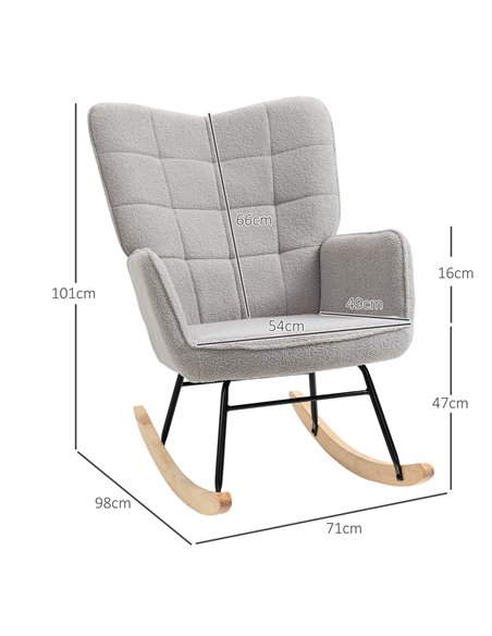 HOMCOM Berber Fleece Nursery Glider Rocker for Nursing, Wingback Rocking Chair for Living Room, Light Grey 839-613V70LG - pic 91732 | FastDaddyshop
