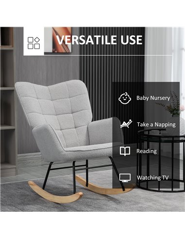 HOMCOM Berber Fleece Nursery Glider Rocker for Nursing, Wingback Rocking Chair for Living Room, Light Grey 839-613V70LG