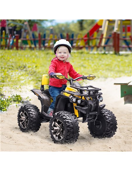 HOMCOM 12V Quad Bike ATV with LED Lights, Music, Backrest, Forward, Backward, Yellow 370-170V70YL - pic 91740 | FastDaddyshop