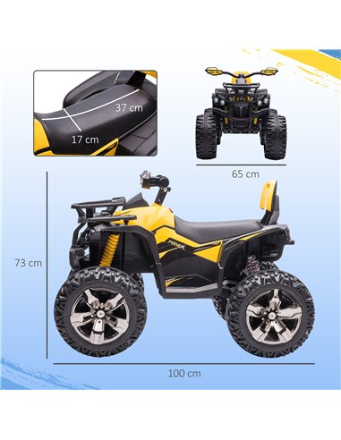 HOMCOM 12V Quad Bike ATV with LED Lights, Music, Backrest, Forward, Backward, Yellow 370-170V70YL