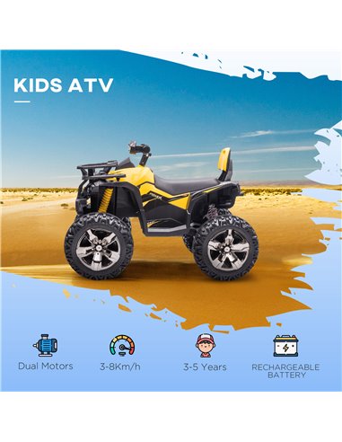 HOMCOM 12V Quad Bike ATV with LED Lights, Music, Backrest, Forward, Backward, Yellow 370-170V70YL