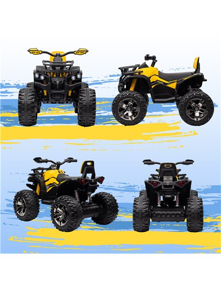 HOMCOM 12V Quad Bike ATV with LED Lights, Music, Backrest, Forward, Backward, Yellow 370-170V70YL - pic 91747 | FastDaddyshop