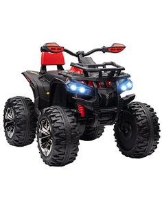 HOMCOM 12V Quad Bike ATV with LED Lights, Music, Backrest, Forward, Backward, Red 370-170V70RD