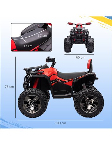 HOMCOM 12V Quad Bike ATV with LED Lights, Music, Backrest, Forward, Backward, Red 370-170V70RD