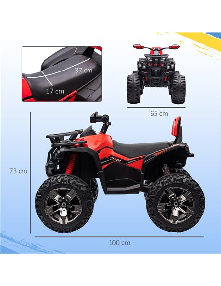 HOMCOM 12V Quad Bike ATV with LED Lights, Music, Backrest, Forward, Backward, Red 370-170V70RD - pic 91750 | FastDaddyshop