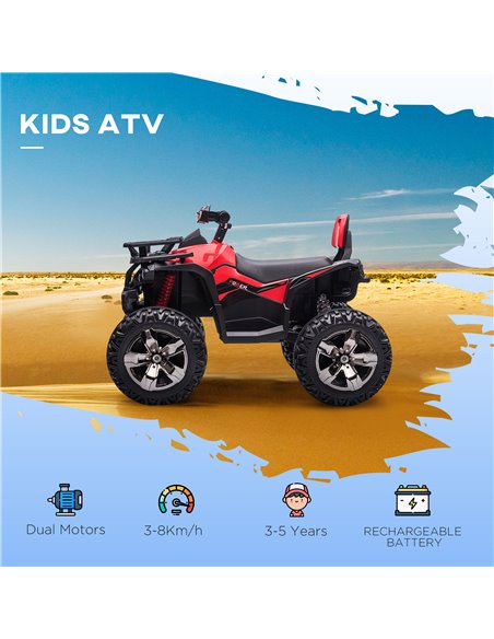 HOMCOM 12V Quad Bike ATV with LED Lights, Music, Backrest, Forward, Backward, Red 370-170V70RD - pic 91751 | FastDaddyshop
