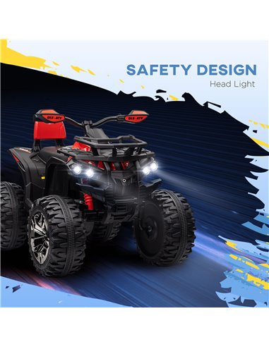HOMCOM 12V Quad Bike ATV with LED Lights, Music, Backrest, Forward, Backward, Red 370-170V70RD