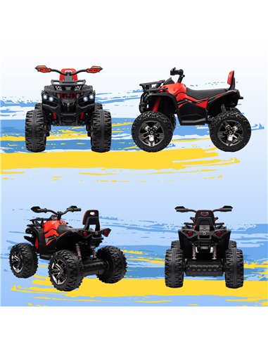 HOMCOM 12V Quad Bike ATV with LED Lights, Music, Backrest, Forward, Backward, Red 370-170V70RD