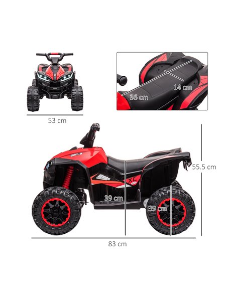 HOMCOM 12V Ride-On Quad Bike w/ Music, Horn, for Ages 3-5 Years - Red 370-235V70RD - pic 91759 | FastDaddyshop