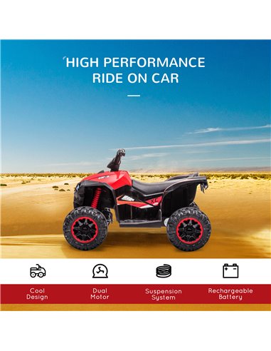 HOMCOM 12V Ride-On Quad Bike w/ Music, Horn, for Ages 3-5 Years - Red 370-235V70RD