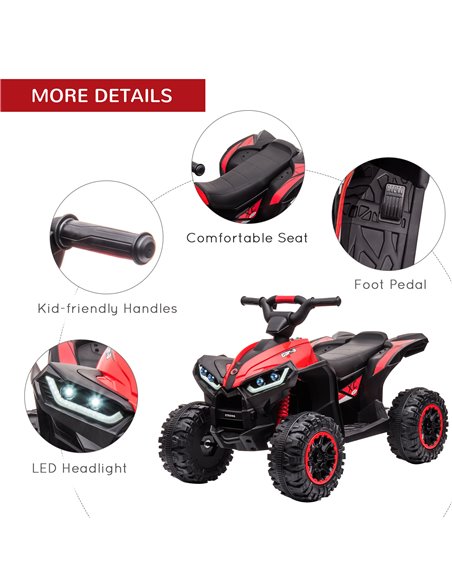 HOMCOM 12V Ride-On Quad Bike w/ Music, Horn, for Ages 3-5 Years - Red 370-235V70RD - pic 91763 | FastDaddyshop
