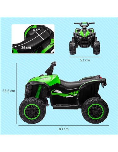 HOMCOM 12V Ride-On Quad Bike w/ Music, Horn, for Ages 3-5 Years - Green 370-235V70GN