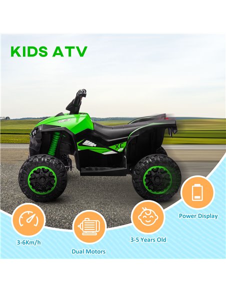 HOMCOM 12V Ride-On Quad Bike w/ Music, Horn, for Ages 3-5 Years - Green 370-235V70GN - pic 91769 | FastDaddyshop