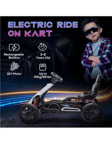 HOMCOM 12V Electric Go Kart for Kids, Ride-On Racing Go Kart with Forward Reversing, Rechargeable Battery, 2 Speeds, for Boys Gi