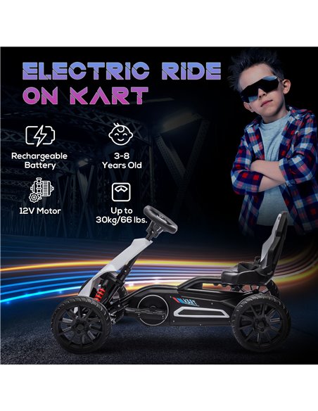 HOMCOM 12V Electric Go Kart for Kids, Ride-On Racing Go Kart with Forward Reversing, Rechargeable Battery, 2 Speeds, for Boys Gi - pic 91778 | FastDaddyshop