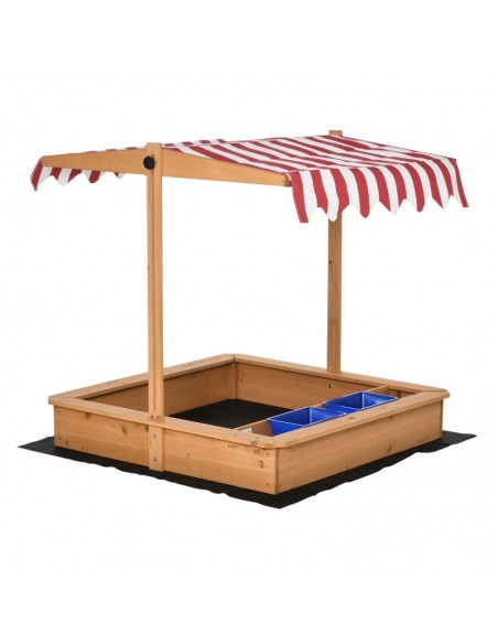 Outsunny Kids Wooden Sandbox with Adjustable Height Cover, Bottom Liner, Seat, Plastic Basins - pic 9179 | FastDaddyshop