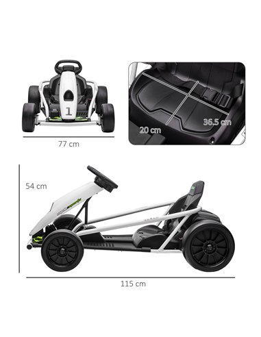 HOMCOM 24V Electric Go Kart for Kids, Drift Ride-On Racing Go Kart with 2 Speeds, for Boys Girls Aged 8-12 Years Old, White 370-