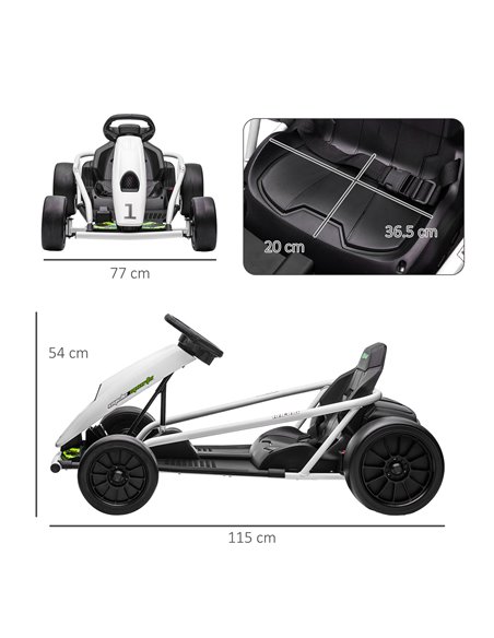 HOMCOM 24V Electric Go Kart for Kids, Drift Ride-On Racing Go Kart with 2 Speeds, for Boys Girls Aged 8-12 Years Old, White 370- - pic 91795 | FastDaddyshop