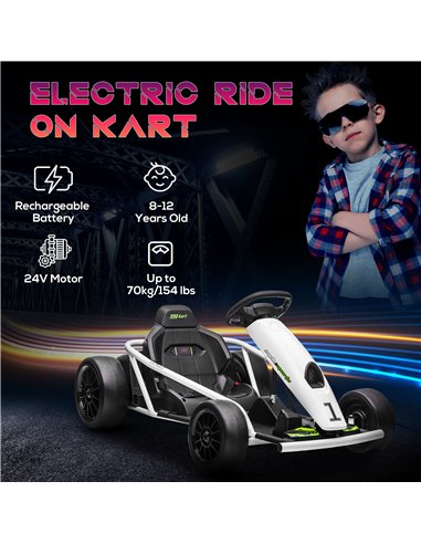 HOMCOM 24V Electric Go Kart for Kids, Drift Ride-On Racing Go Kart with 2 Speeds, for Boys Girls Aged 8-12 Years Old, White 370-