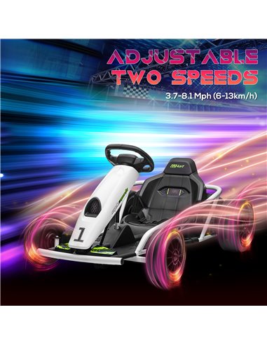 HOMCOM 24V Electric Go Kart for Kids, Drift Ride-On Racing Go Kart with 2 Speeds, for Boys Girls Aged 8-12 Years Old, White 370-