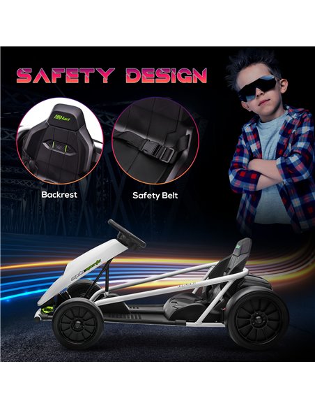 HOMCOM 24V Electric Go Kart for Kids, Drift Ride-On Racing Go Kart with 2 Speeds, for Boys Girls Aged 8-12 Years Old, White 370- - pic 91798 | FastDaddyshop
