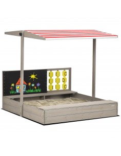 Outsunny Kids Wooden Sandpit, Sandbox with Canopy & Seats, for Gardens - Grey