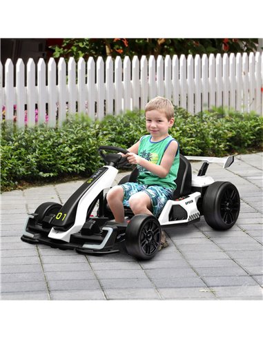 HOMCOM 24V Electric Go Kart for Kids with Adjustable Seat for 6-12 Years Old, White 370-287V70WT
