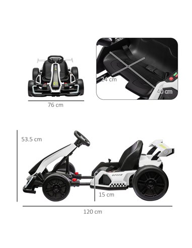 HOMCOM 24V Electric Go Kart for Kids with Adjustable Seat for 6-12 Years Old, White 370-287V70WT