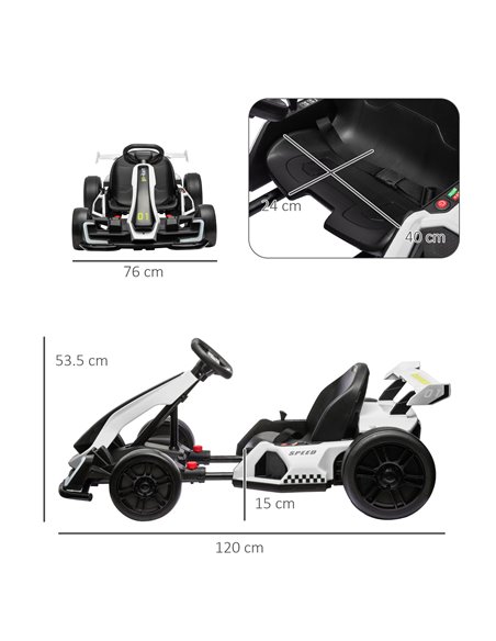 HOMCOM 24V Electric Go Kart for Kids with Adjustable Seat for 6-12 Years Old, White 370-287V70WT - pic 91804 | FastDaddyshop