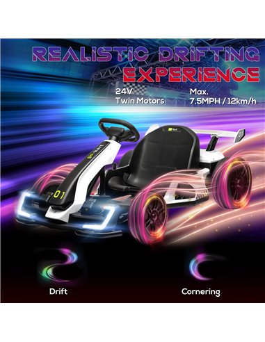 HOMCOM 24V Electric Go Kart for Kids with Adjustable Seat for 6-12 Years Old, White 370-287V70WT