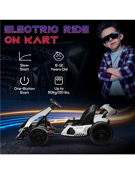HOMCOM 24V Electric Go Kart for Kids with Adjustable Seat for 6-12 Years Old, White 370-287V70WT - pic 91808 | FastDaddyshop