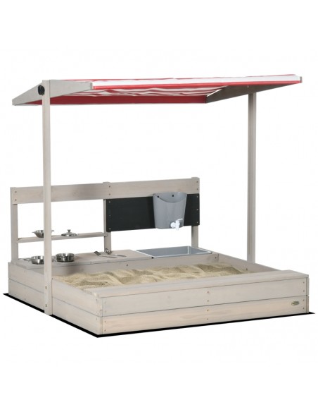 Outsunny Kids Wooden Sandbox with Canopy, Kitchen Toys, Seat, Storage - pic 9181 | FastDaddyshop
