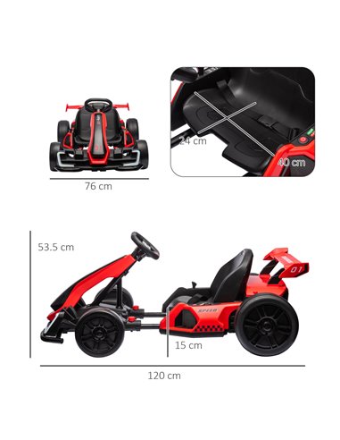 HOMCOM 24V Electric Go Kart for Kids with Adjustable Seat for 6-12 Years Old, Red 370-287V70RD