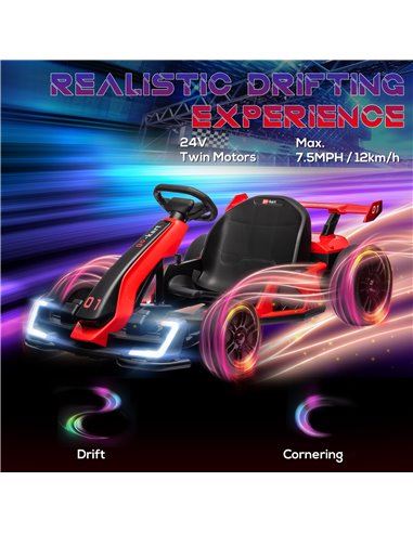 HOMCOM 24V Electric Go Kart for Kids with Adjustable Seat for 6-12 Years Old, Red 370-287V70RD