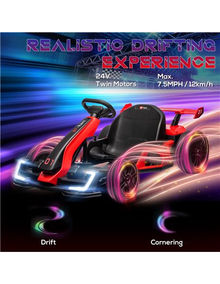 HOMCOM 24V Electric Go Kart for Kids with Adjustable Seat for 6-12 Years Old, Red 370-287V70RD - pic 91814 | FastDaddyshop