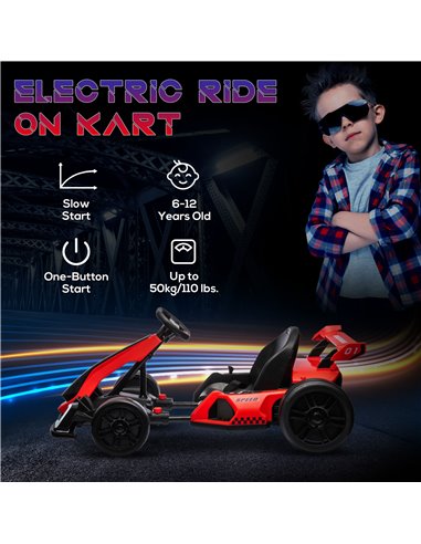 HOMCOM 24V Electric Go Kart for Kids with Adjustable Seat for 6-12 Years Old, Red 370-287V70RD