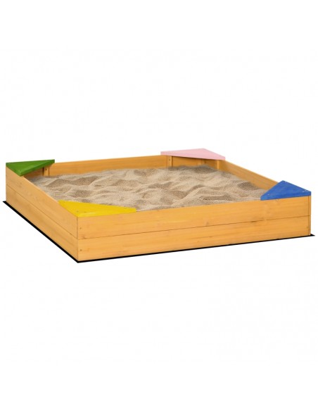 Outsunny Kids Wooden Sandbox with Four Seats, Non-Woven Fabric - pic 9182 | FastDaddyshop